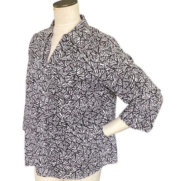 Chico's No Iron 100% Cotton Button-Up Top Sz 2 L/12 Black & White 142P - Picture 3 of 7